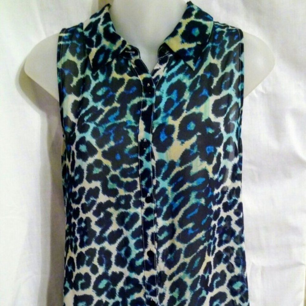 Decree Sheer Cheetah Print Collared Button Shirt … - image 1